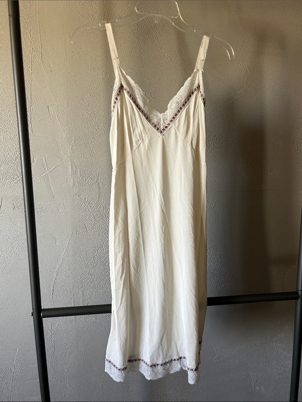 Ivory Lace-Trim Slip Dress with Subtle Embroidery